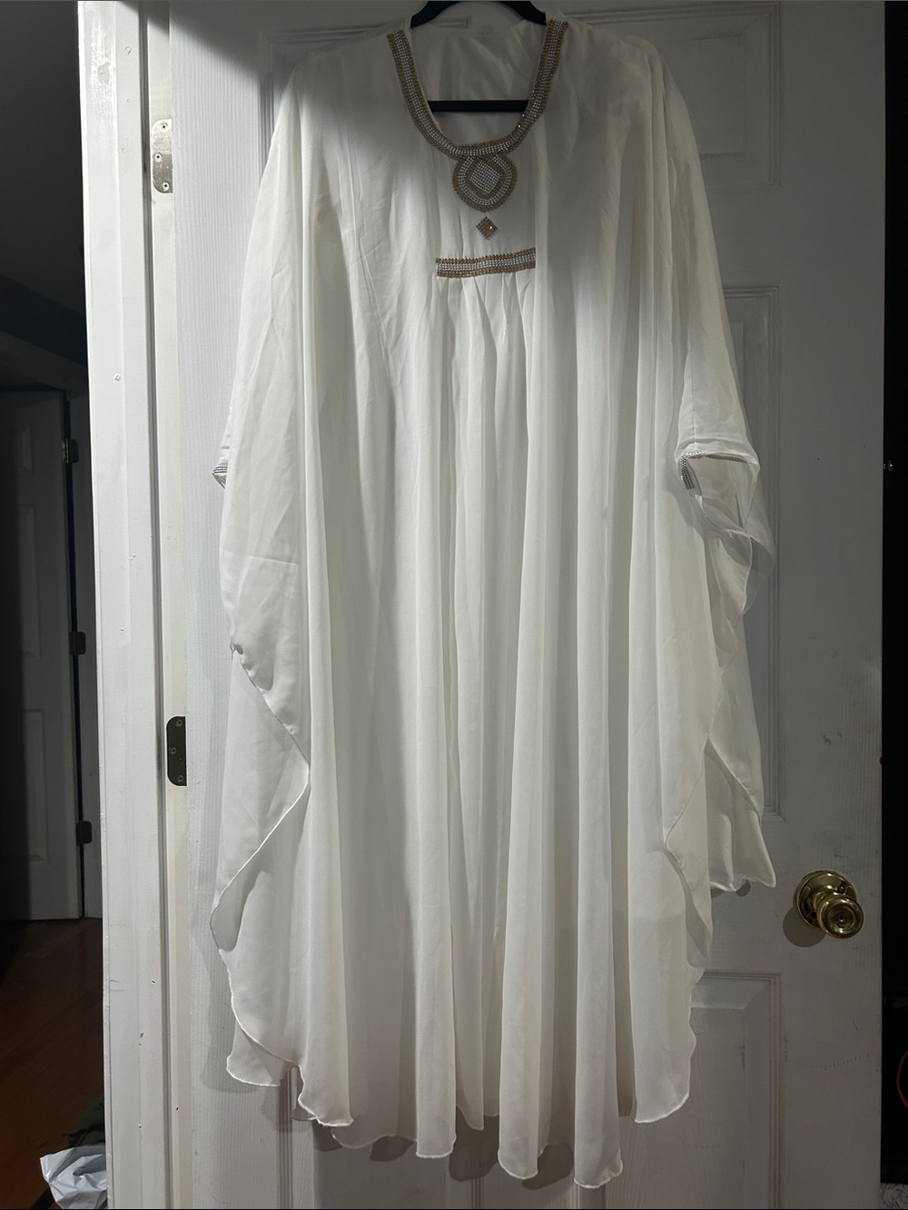 White Flowing Home Accent Drapery Panel with Decorative Trim Sz 50 or large
